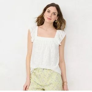 LC Lauren Conrad Women's Lace and Ruffle Top, Ivory White, XXL
